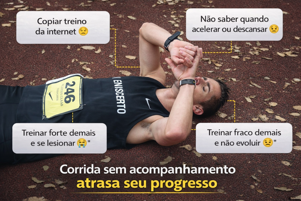 Corredor cansado no chão e os erros de treinar sem acompanhamento